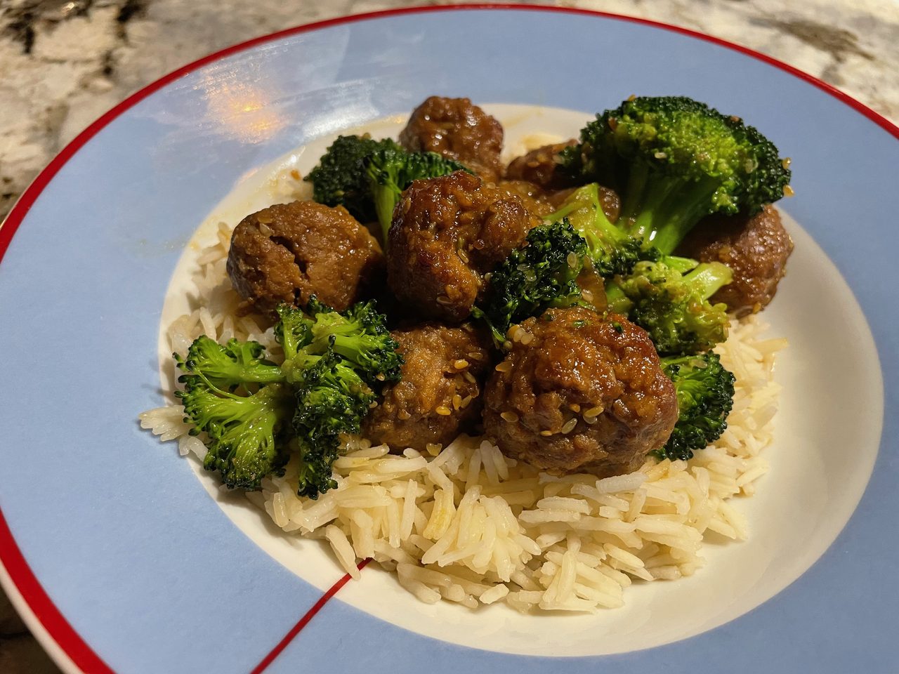 Asian Meatballs with Broccoli and Rice
