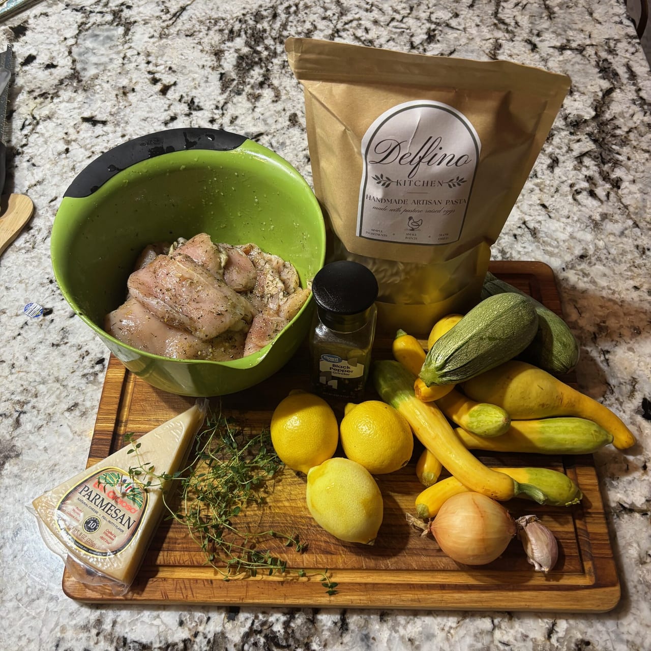 Chicken Lemon and Summer Squash Pasta