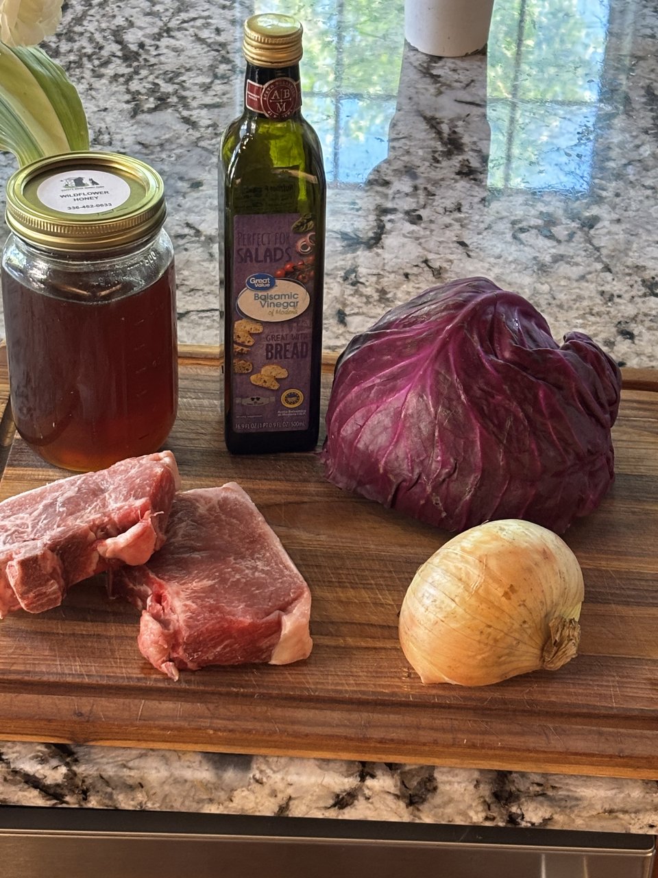 Pork Chops with Cabbage, Balsamic and Basil