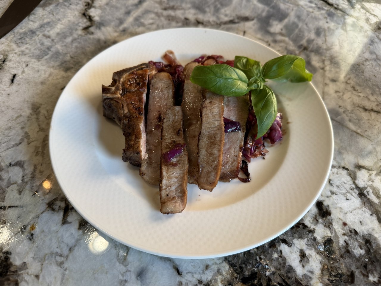 Pork Chops with Cabbage, Balsamic and Basil