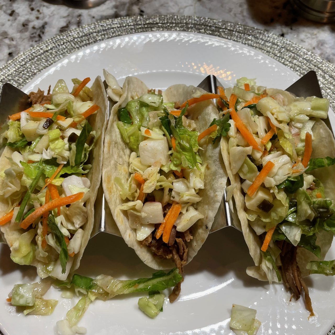 Shredded Pork Street Tacos with Southwestern Salad Slaw