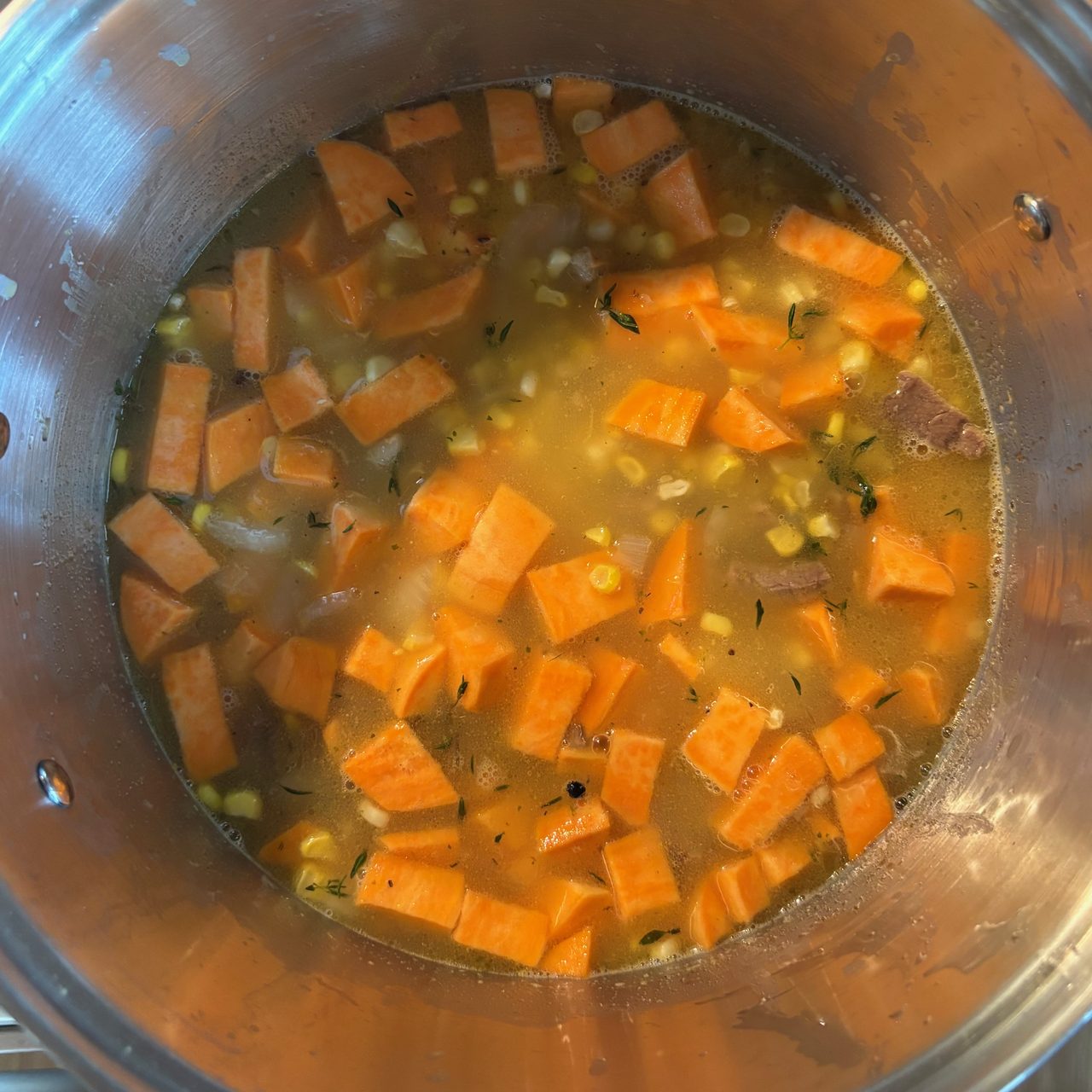 Summer Corn Chowder with Pork Ham Steak