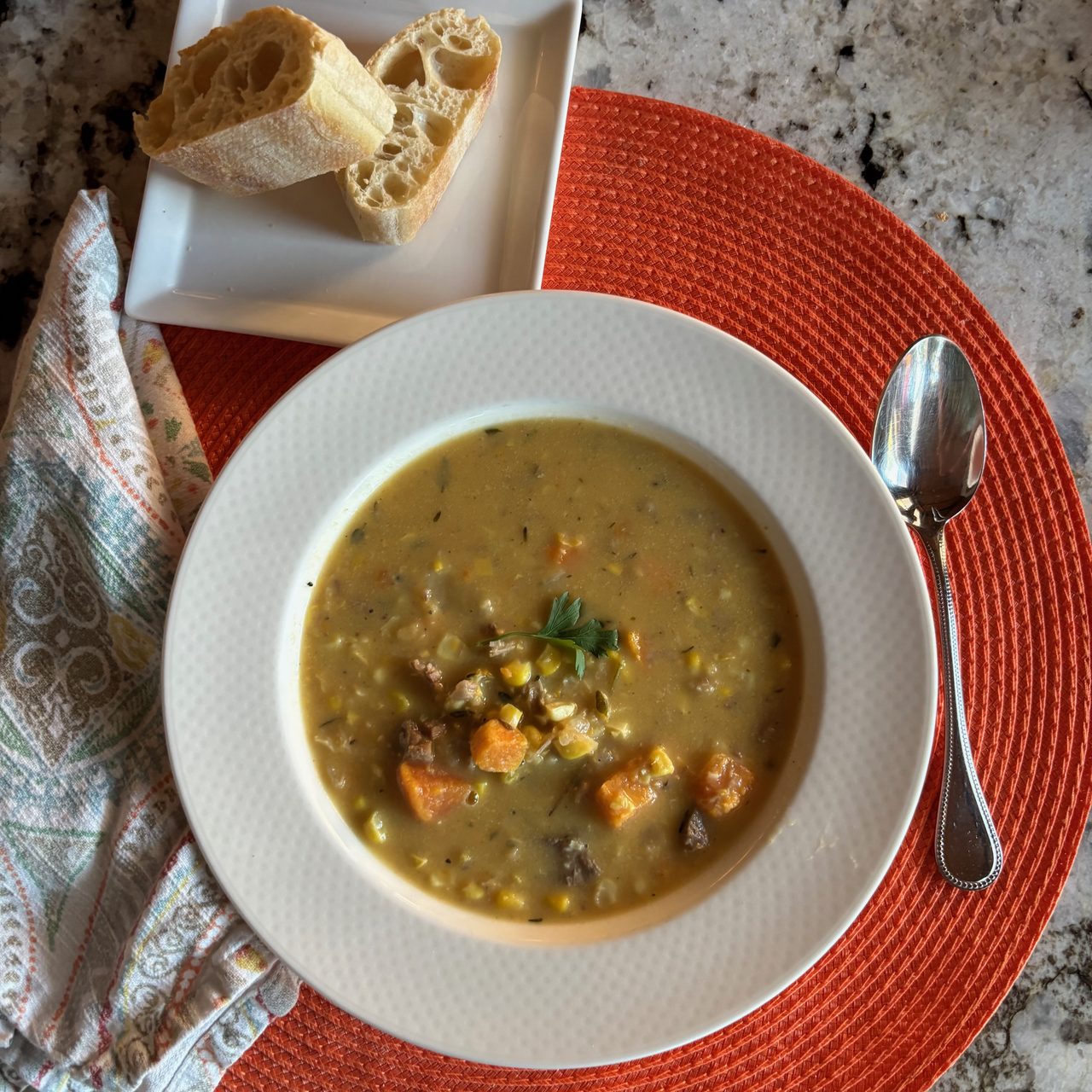Summer Corn Chowder with Pork Ham Steak