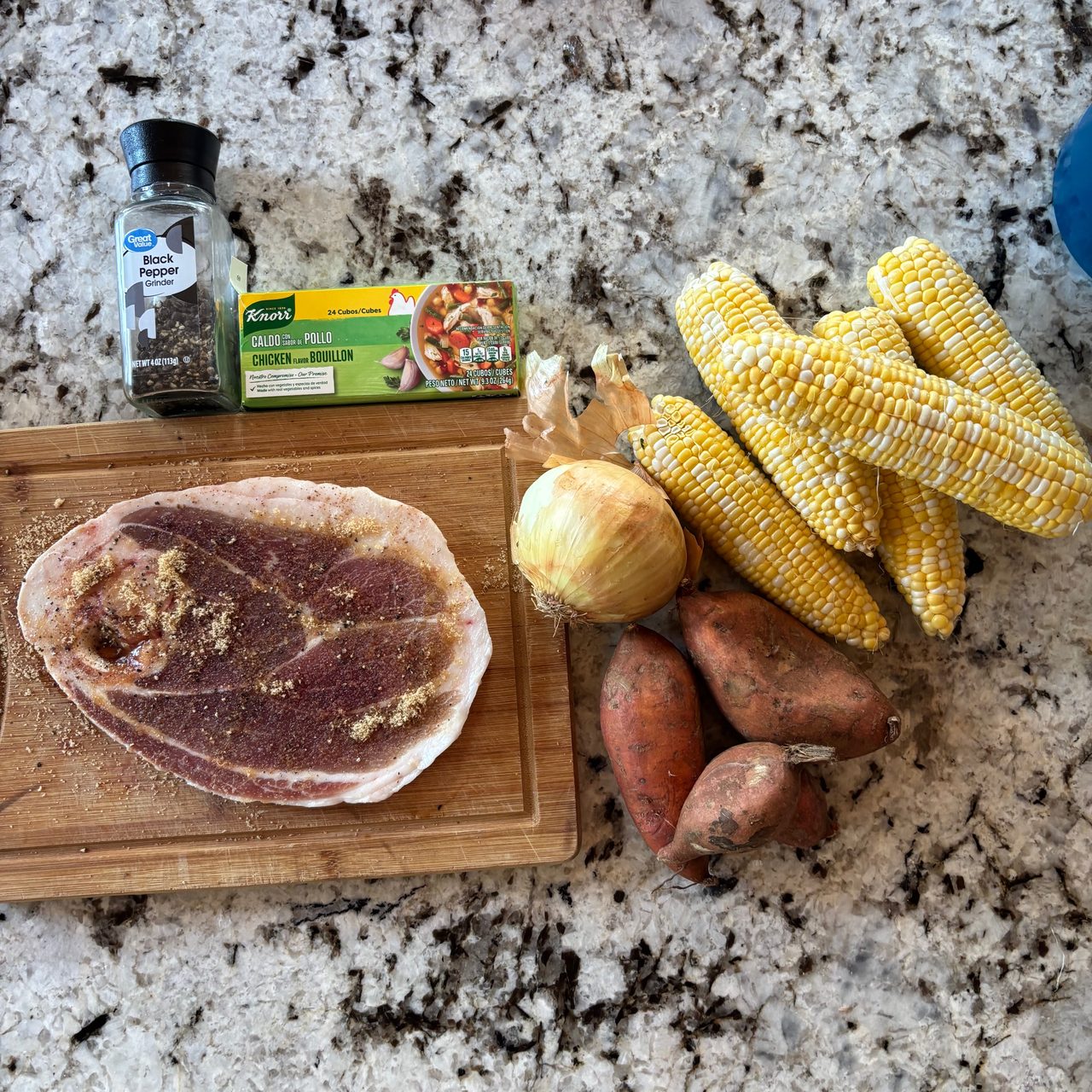 Summer Corn Chowder with Pork Ham Steak